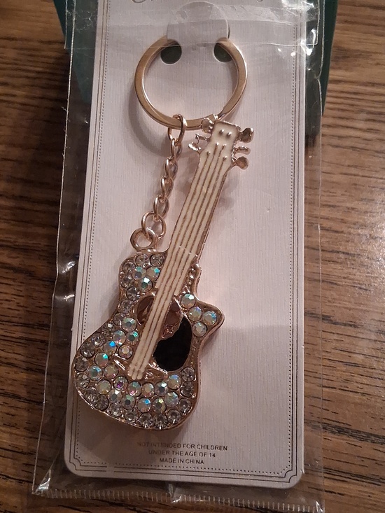 Accessories - Gold & Crystal Embellished Guitar Key Chain/ Purse Charm NIB